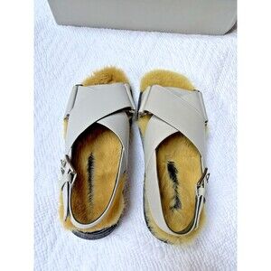 Marni Fussbett Slingback Furry Sandal Titanium Gray Size 5.5 New In Box Italian